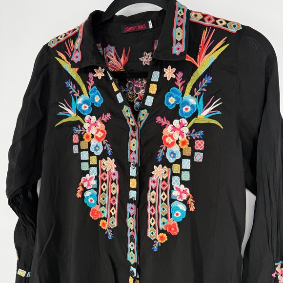 JOHNNY WAS TUNIC EMBROIDERED SHIRT DRESS BUTTON DOWN SMALL - Picture 2 of 10